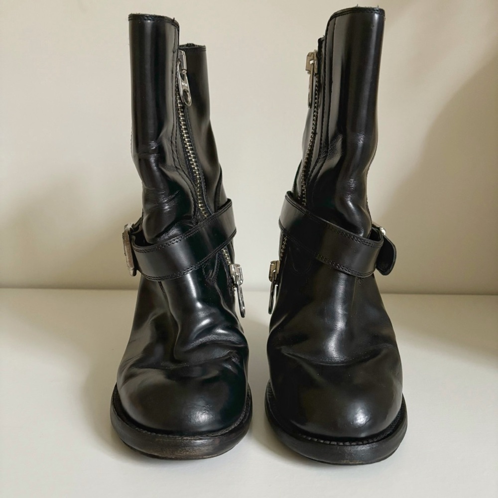 Chloe Black Calfskin Leather Grunge Moto Heel Boots 38 EU 8 US 2010s - Picture 3 of 10